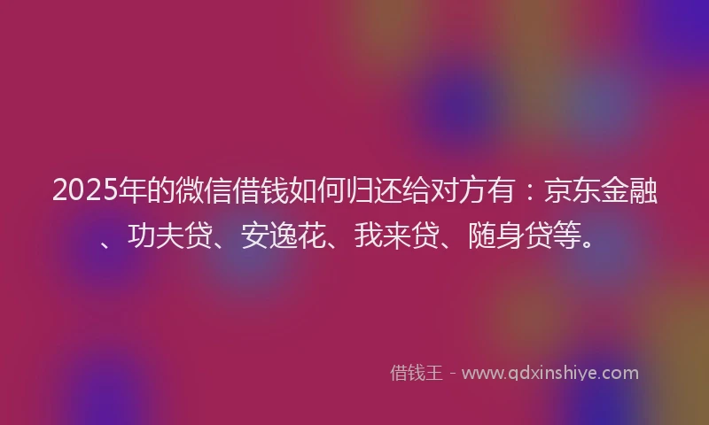 2025年的微信借钱如何归还给对方有：京东金融、功夫贷、安逸花、我来贷、随身贷等。