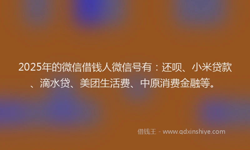 2025年的微信借钱人微信号有：还呗、小米贷款、滴水贷、美团生活费、中原消费金融等。