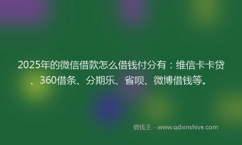 2025年的微信借款怎么借钱付分有：维信卡卡贷、360借条、分期乐、省呗、微博借钱等。