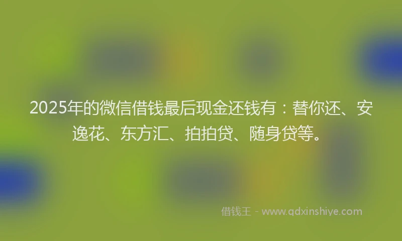 2025年的微信借钱最后现金还钱有：替你还、安逸花、东方汇、拍拍贷、随身贷等。