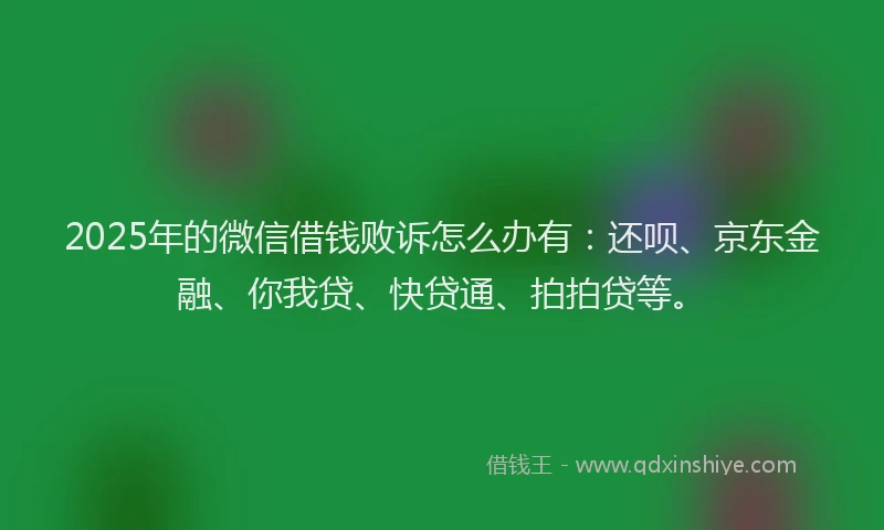 2025年的微信借钱败诉怎么办有：还呗、京东金融、你我贷、快贷通、拍拍贷等。