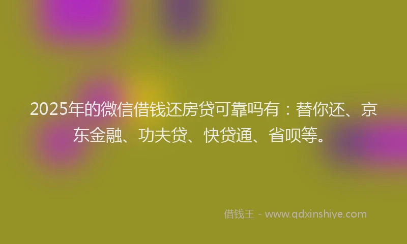 2025年的微信借钱还房贷可靠吗有：替你还、京东金融、功夫贷、快贷通、省呗等。