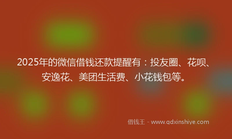 2025年的微信借钱还款提醒有：投友圈、花呗、安逸花、美团生活费、小花钱包等。