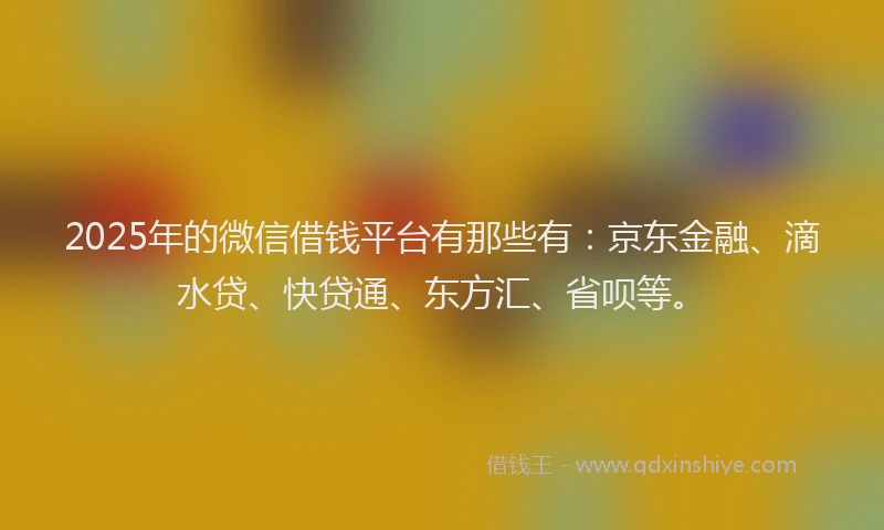 2025年的微信借钱平台有那些有：京东金融、滴水贷、快贷通、东方汇、省呗等。
