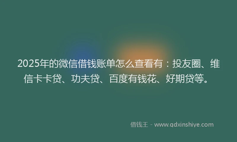 2025年的微信借钱账单怎么查看有：投友圈、维信卡卡贷、功夫贷、百度有钱花、好期贷等。