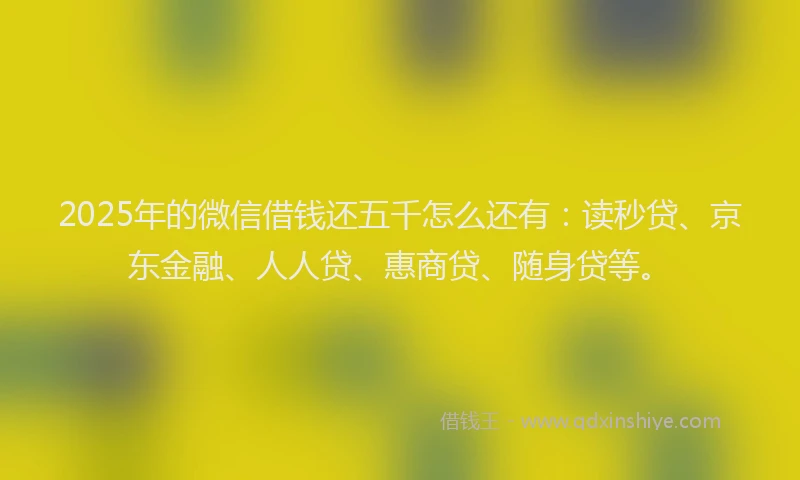 2025年的微信借钱还五千怎么还有：读秒贷、京东金融、人人贷、惠商贷、随身贷等。