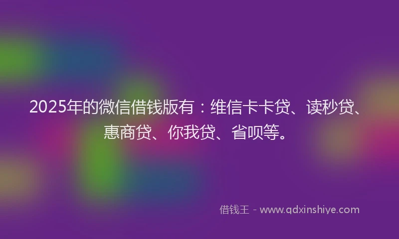 2025年的微信借钱版有：维信卡卡贷、读秒贷、惠商贷、你我贷、省呗等。
