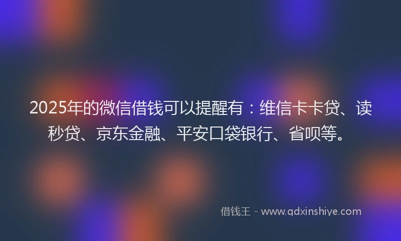 2025年的微信借钱可以提醒有：维信卡卡贷、读秒贷、京东金融、平安口袋银行、省呗等。