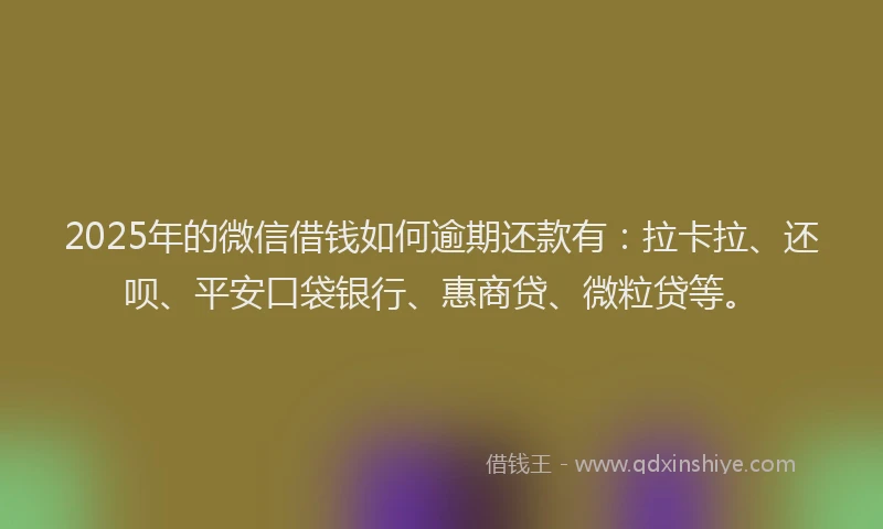 2025年的微信借钱如何逾期还款有：拉卡拉、还呗、平安口袋银行、惠商贷、微粒贷等。