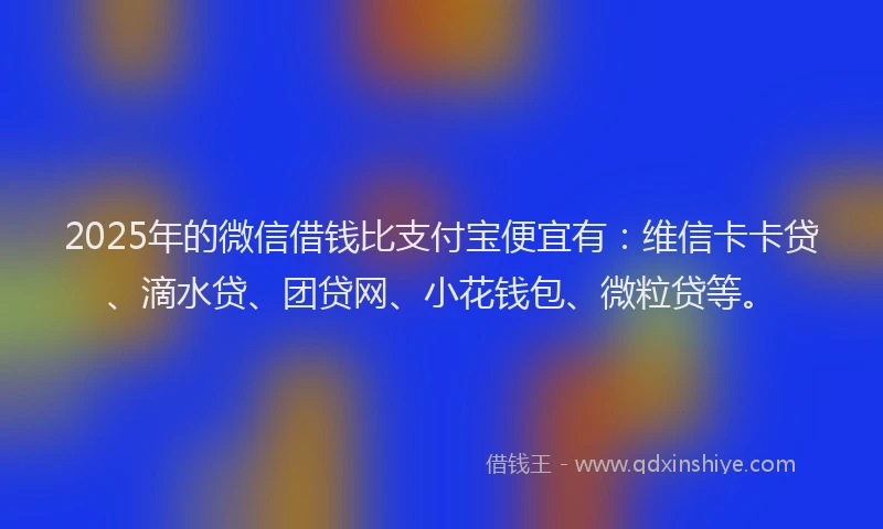 2025年的微信借钱比支付宝便宜有：维信卡卡贷、滴水贷、团贷网、小花钱包、微粒贷等。