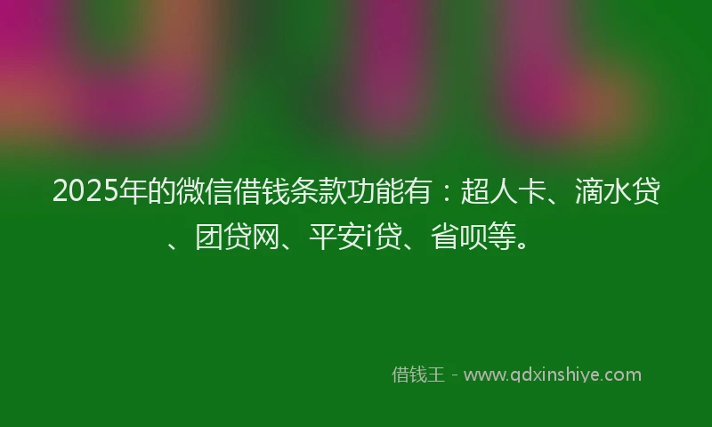 2025年的微信借钱条款功能有：超人卡、滴水贷、团贷网、平安i贷、省呗等。
