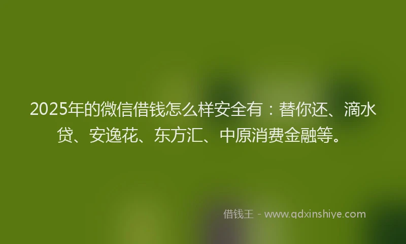 2025年的微信借钱怎么样安全有：替你还、滴水贷、安逸花、东方汇、中原消费金融等。