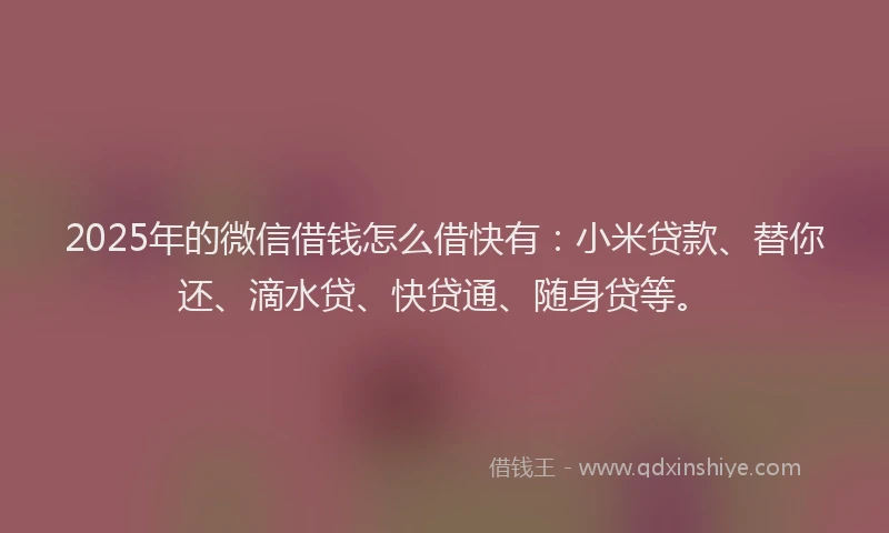 2025年的微信借钱怎么借快有：小米贷款、替你还、滴水贷、快贷通、随身贷等。