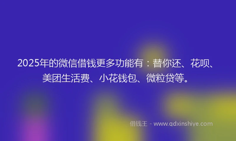 2025年的微信借钱更多功能有：替你还、花呗、美团生活费、小花钱包、微粒贷等。