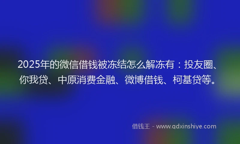 2025年的微信借钱被冻结怎么解冻有：投友圈、你我贷、中原消费金融、微博借钱、柯基贷等。