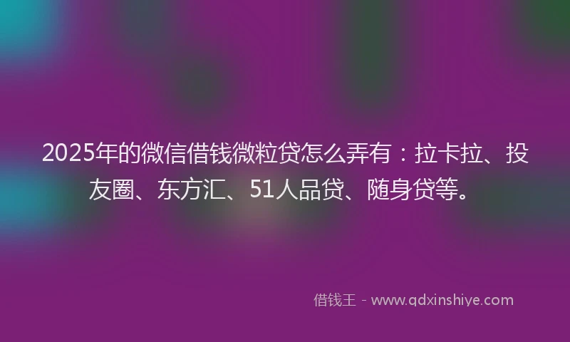 2025年的微信借钱微粒贷怎么弄有：拉卡拉、投友圈、东方汇、51人品贷、随身贷等。
