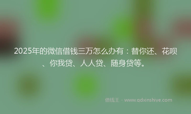 2025年的微信借钱三万怎么办有：替你还、花呗、你我贷、人人贷、随身贷等。
