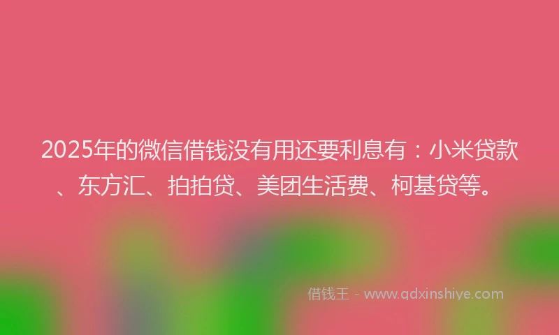 2025年的微信借钱没有用还要利息有：小米贷款、东方汇、拍拍贷、美团生活费、柯基贷等。