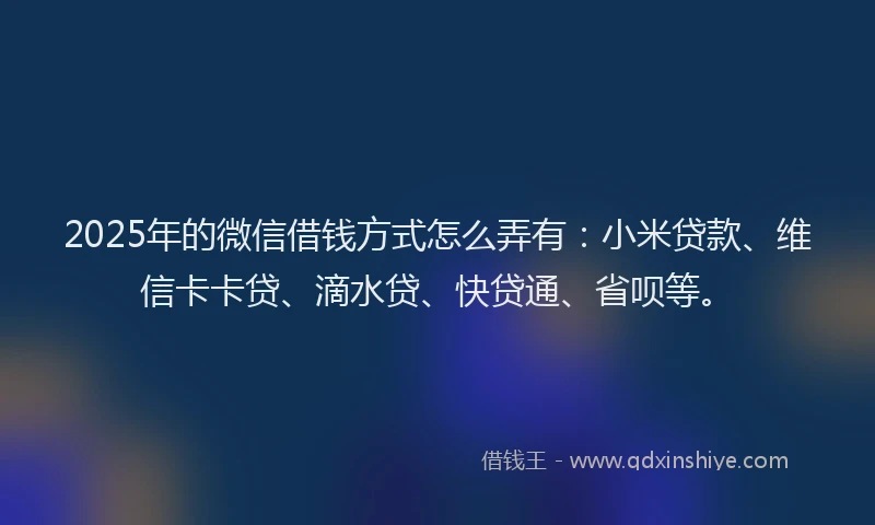 2025年的微信借钱方式怎么弄有：小米贷款、维信卡卡贷、滴水贷、快贷通、省呗等。