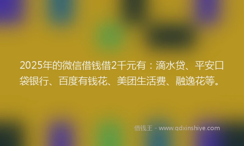 2025年的微信借钱借2千元有：滴水贷、平安口袋银行、百度有钱花、美团生活费、融逸花等。