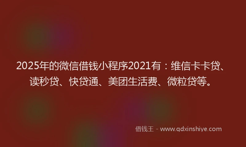 2025年的微信借钱小程序2021有：维信卡卡贷、读秒贷、快贷通、美团生活费、微粒贷等。