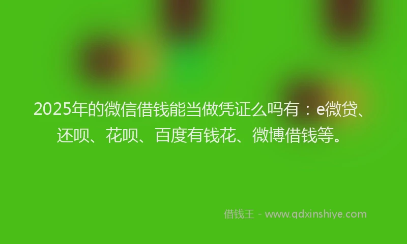 2025年的微信借钱能当做凭证么吗有：e微贷、还呗、花呗、百度有钱花、微博借钱等。