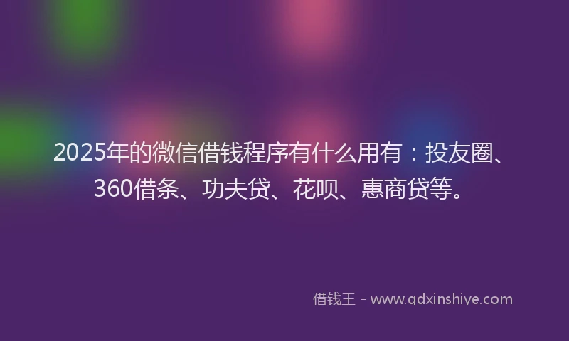 2025年的微信借钱程序有什么用有：投友圈、360借条、功夫贷、花呗、惠商贷等。