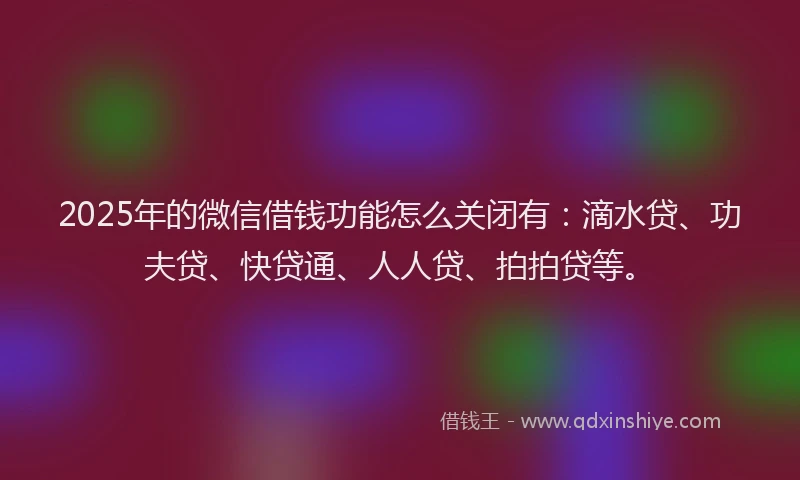 2025年的微信借钱功能怎么关闭有：滴水贷、功夫贷、快贷通、人人贷、拍拍贷等。