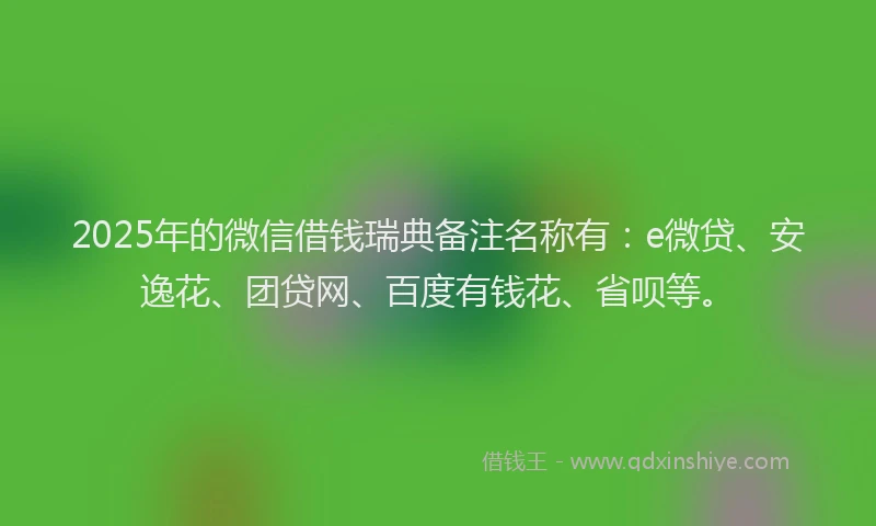 2025年的微信借钱瑞典备注名称有：e微贷、安逸花、团贷网、百度有钱花、省呗等。