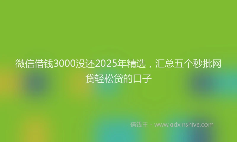 微信借钱3000没还2025年精选，汇总五个秒批网贷轻松贷的口子