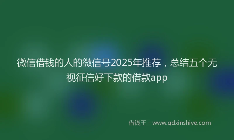 微信借钱的人的微信号2025年推荐，总结五个无视征信好下款的借款app