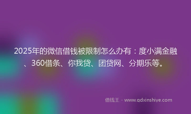 2025年的微信借钱被限制怎么办有：度小满金融、360借条、你我贷、团贷网、分期乐等。