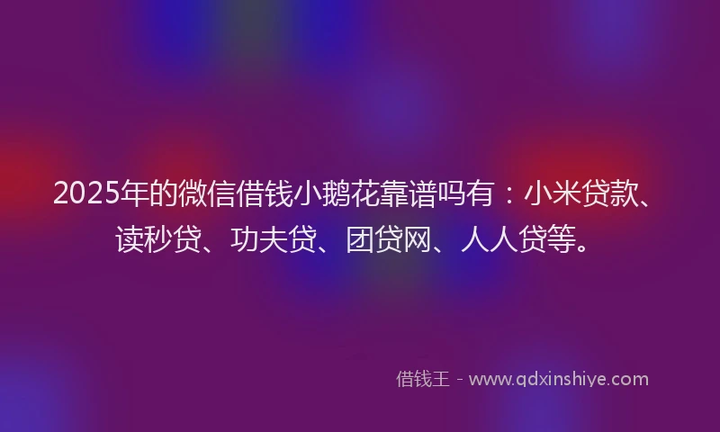 2025年的微信借钱小鹅花靠谱吗有：小米贷款、读秒贷、功夫贷、团贷网、人人贷等。