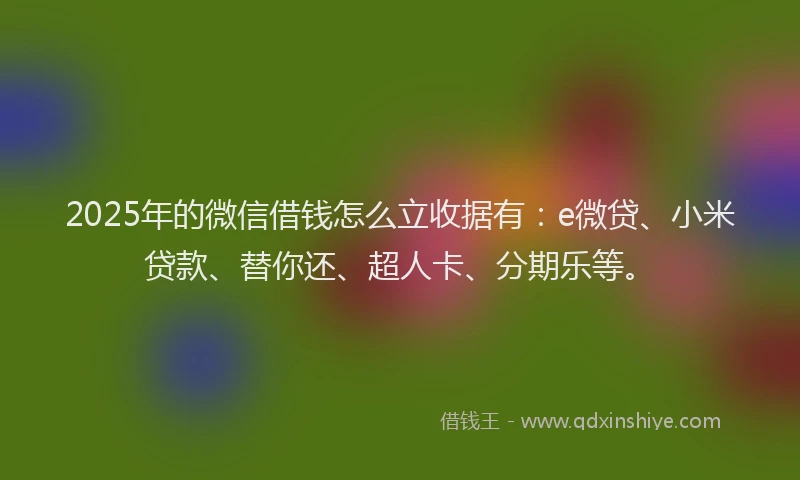 2025年的微信借钱怎么立收据有：e微贷、小米贷款、替你还、超人卡、分期乐等。