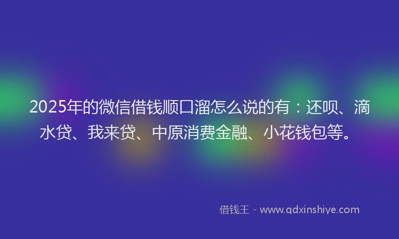 2025年的微信借钱顺口溜怎么说的有：还呗、滴水贷、我来贷、中原消费金融、小花钱包等。