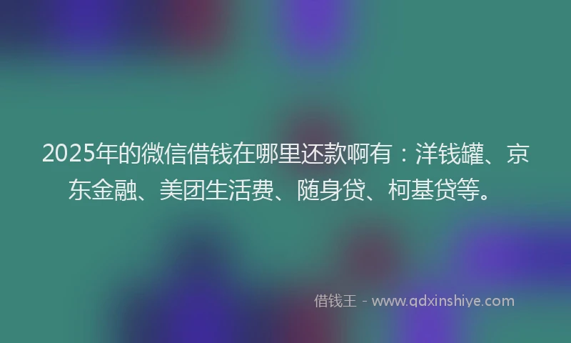 2025年的微信借钱在哪里还款啊有：洋钱罐、京东金融、美团生活费、随身贷、柯基贷等。