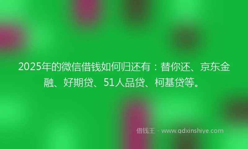2025年的微信借钱如何归还有：替你还、京东金融、好期贷、51人品贷、柯基贷等。