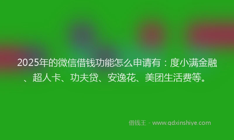2025年的微信借钱功能怎么申请有：度小满金融、超人卡、功夫贷、安逸花、美团生活费等。