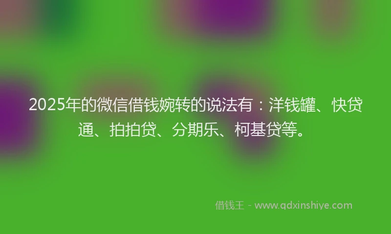 2025年的微信借钱婉转的说法有：洋钱罐、快贷通、拍拍贷、分期乐、柯基贷等。