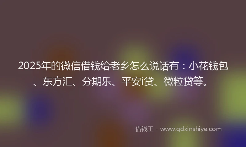 2025年的微信借钱给老乡怎么说话有：小花钱包、东方汇、分期乐、平安i贷、微粒贷等。