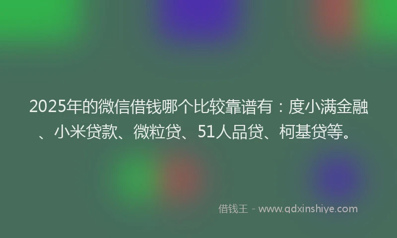 2025年的微信借钱哪个比较靠谱有：度小满金融、小米贷款、微粒贷、51人品贷、柯基贷等。