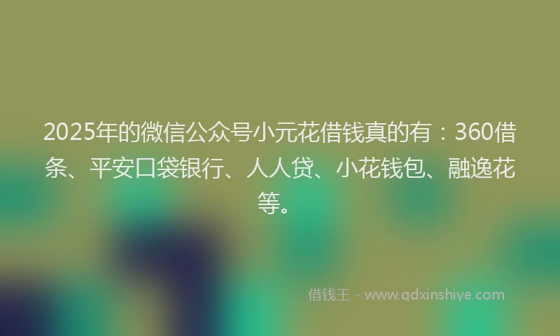 2025年的微信公众号小元花借钱真的有：360借条、平安口袋银行、人人贷、小花钱包、融逸花等。
