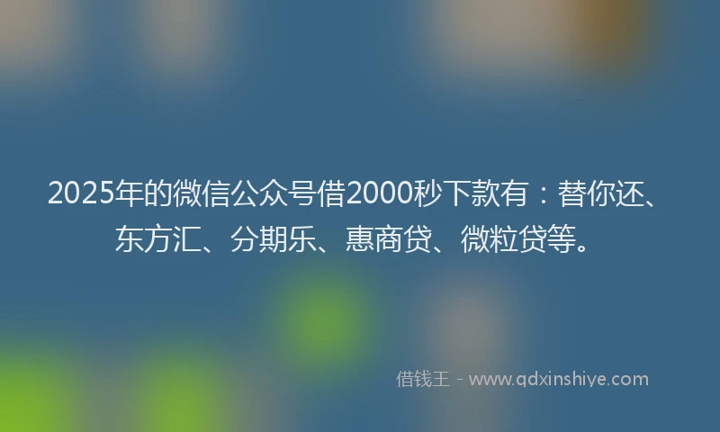2025年的微信公众号借2000秒下款有：替你还、东方汇、分期乐、惠商贷、微粒贷等。