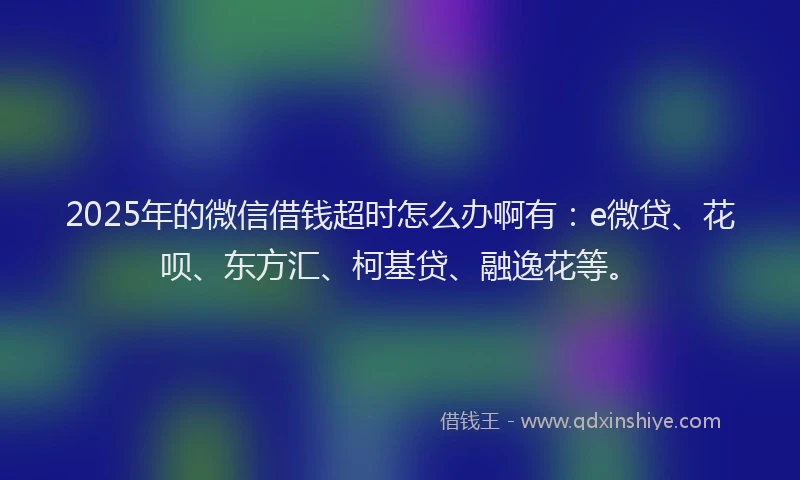 2025年的微信借钱超时怎么办啊有：e微贷、花呗、东方汇、柯基贷、融逸花等。