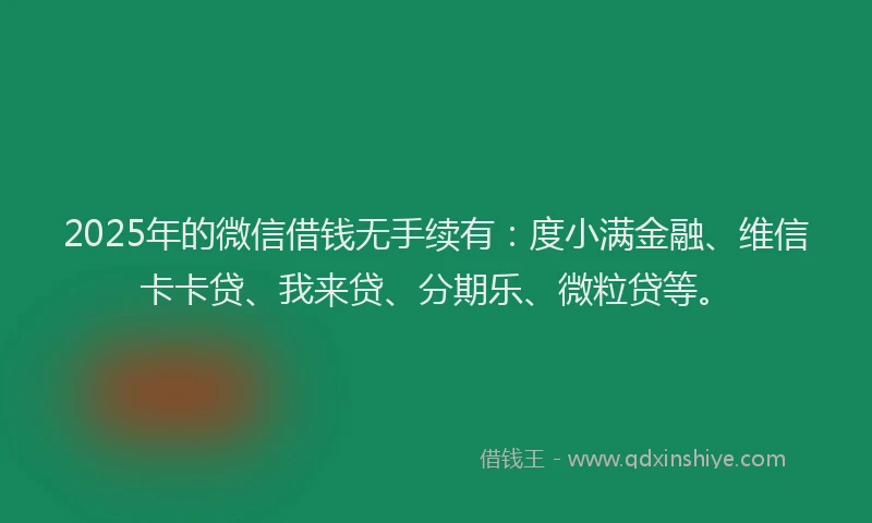 2025年的微信借钱无手续有：度小满金融、维信卡卡贷、我来贷、分期乐、微粒贷等。