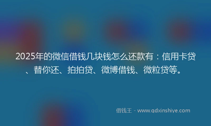 2025年的微信借钱几块钱怎么还款有：信用卡贷、替你还、拍拍贷、微博借钱、微粒贷等。