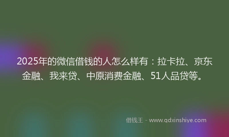 2025年的微信借钱的人怎么样有：拉卡拉、京东金融、我来贷、中原消费金融、51人品贷等。