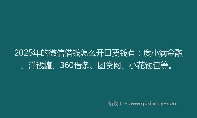 2025年的微信借钱怎么开口要钱有：度小满金融、洋钱罐、360借条、团贷网、小花钱包等。