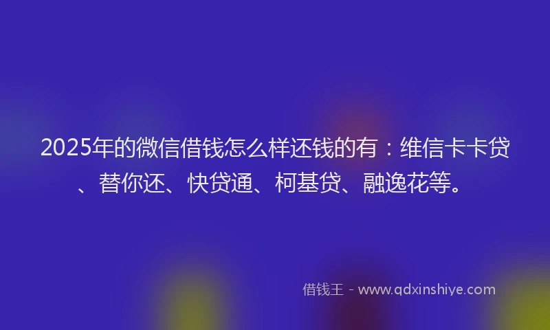 2025年的微信借钱怎么样还钱的有：维信卡卡贷、替你还、快贷通、柯基贷、融逸花等。