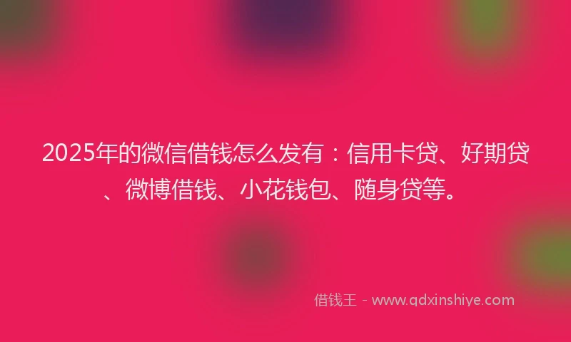 2025年的微信借钱怎么发有：信用卡贷、好期贷、微博借钱、小花钱包、随身贷等。